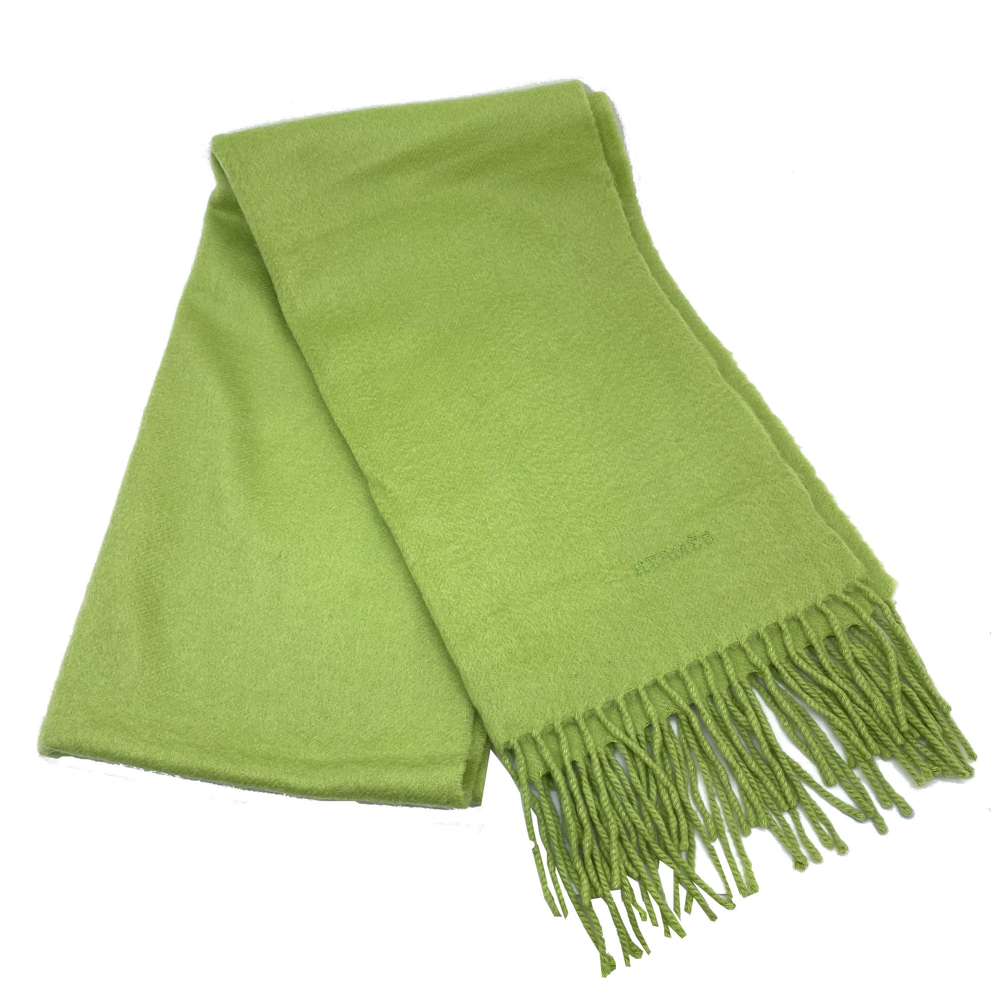 Hermes Cashmere Muffler Stole Fringe Green Pistachio Men's Women's Unisex